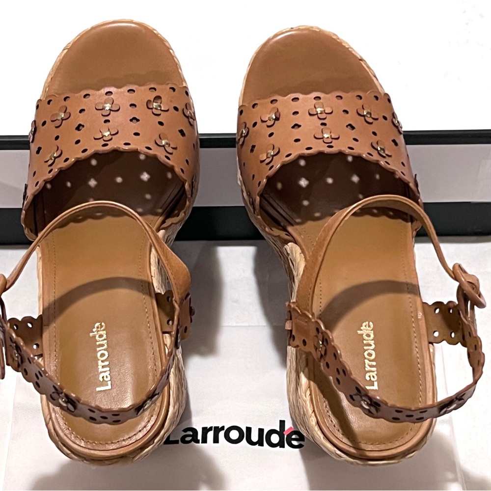 Larroudé Jasmine Flower Espadrille Wedge Platform Sandals Size 10 Biscuit - Picture 6 of 12